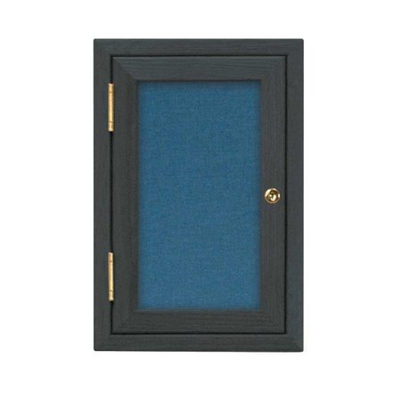 UNITED VISUAL PRODUCTS Single Door Enclosed Radius EZ Tack Board, 18"x24", Header, Satin/Grey UV7010EZ-GREY-SATIN